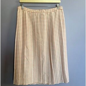 VTG Pink Gingham Pleated Midi Skirt Plus Sz 24W Made in USA Seersucker Cottage